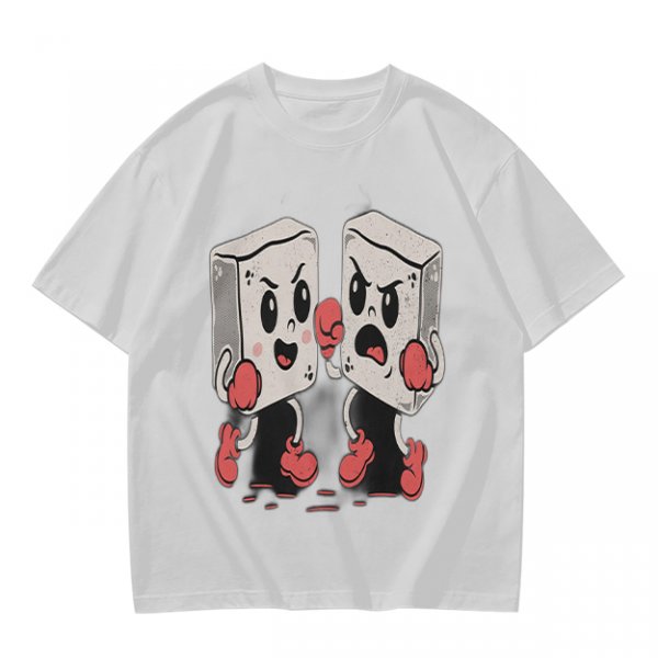 Olive T-Shirt With Retro Cartoon Fighting Ice Cubes Graphic