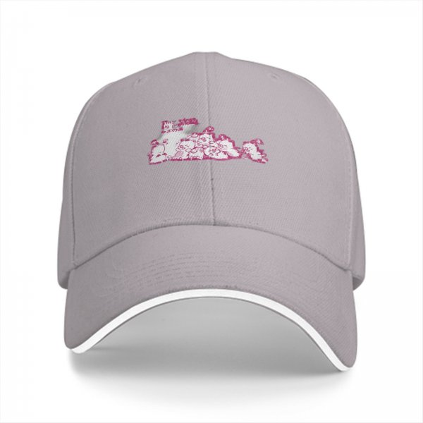 Black Baseball Cap with Pink Cute Character Graphic Print