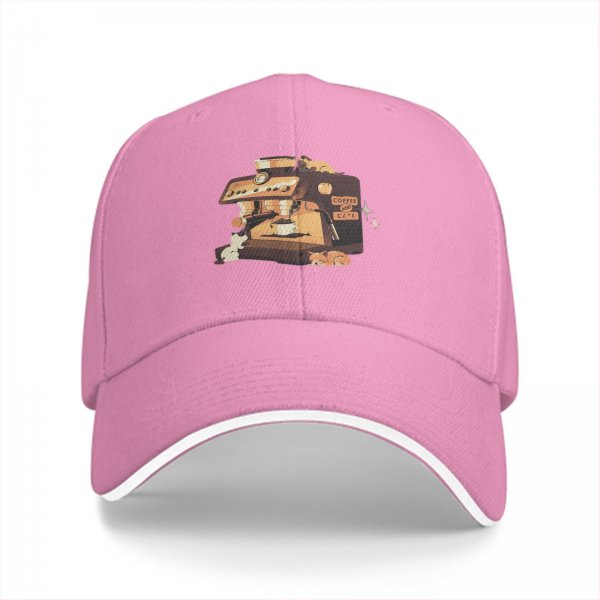 Black baseball cap with espresso machine and hamster graphic