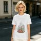 Olive green t-shirt with whimsical elf and dog artwork