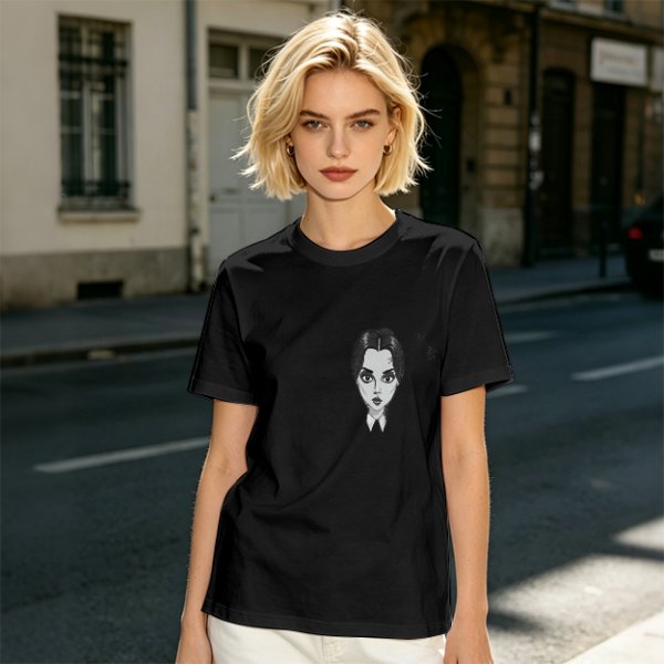 Oversized Olive T-Shirt With Wednesday Addams Portrait Print