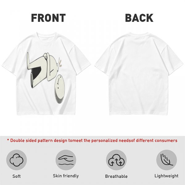 Olive T-Shirt With Surprised Cartoon Figure And Separate Face Print