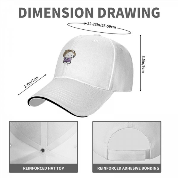Black baseball cap with grumpy cartoon cat graphic