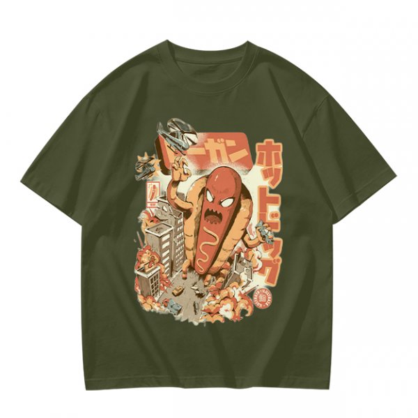 Giant Hot Dog Monster Destroying City Graphic T-Shirt