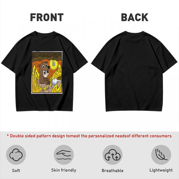 Olive T-shirt with Cartoon Bear Costume Figure in Flames Art