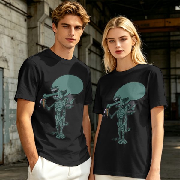 Olive T-Shirt With Alien Eating Ice Cream Graphic