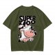 Olive green t-shirt with 'SUPER MOO' and cartoon cow graphic