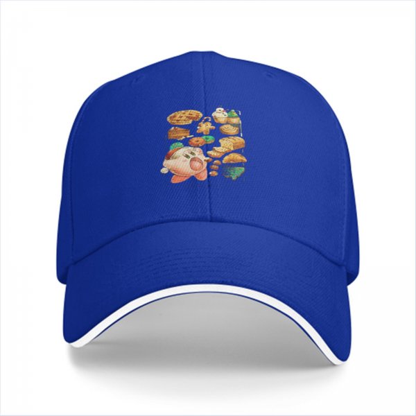 Black baseball cap with Kirby and assorted pastries graphic