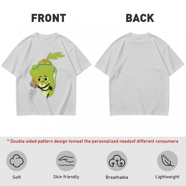 Olive Green T-Shirt With Sad Cartoon Cabbage Graphic