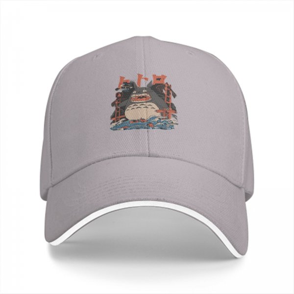 Black baseball cap with Totoro graphic and Japanese text print