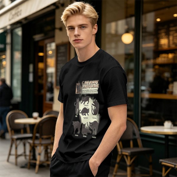 Olive T-Shirt With Cat Body Language Illustrations