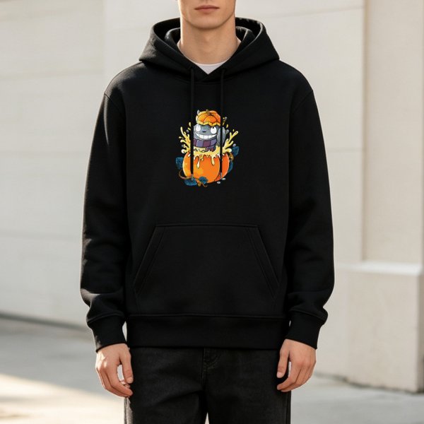 Black hoodie with Totoro in a pumpkin Halloween graphic