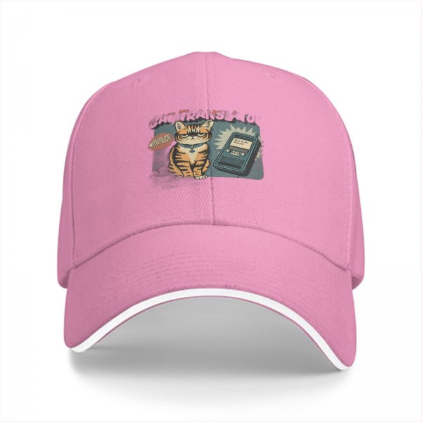 Black baseball cap with retro grumpy tabby cat and old mobile print