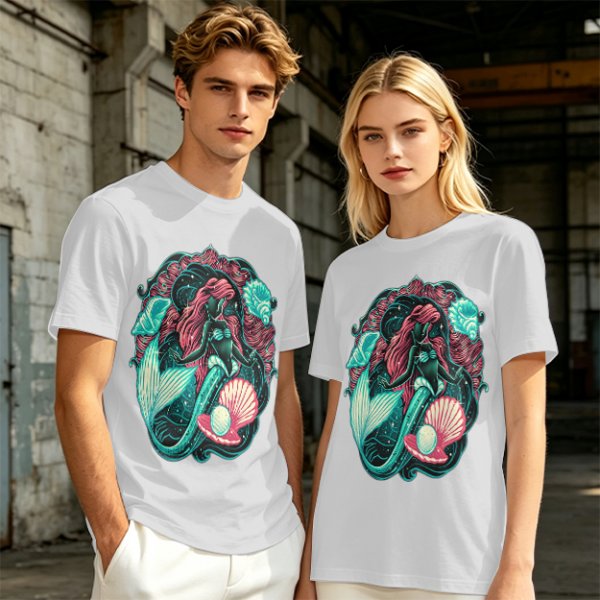 Olive T-Shirt With Mermaid And Seashell Graphic Print