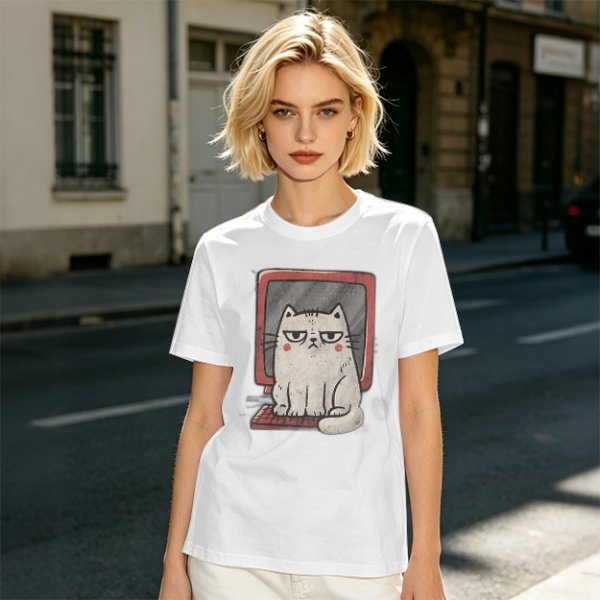 Olive T-shirt with Grumpy Cat on Retro Computer Print