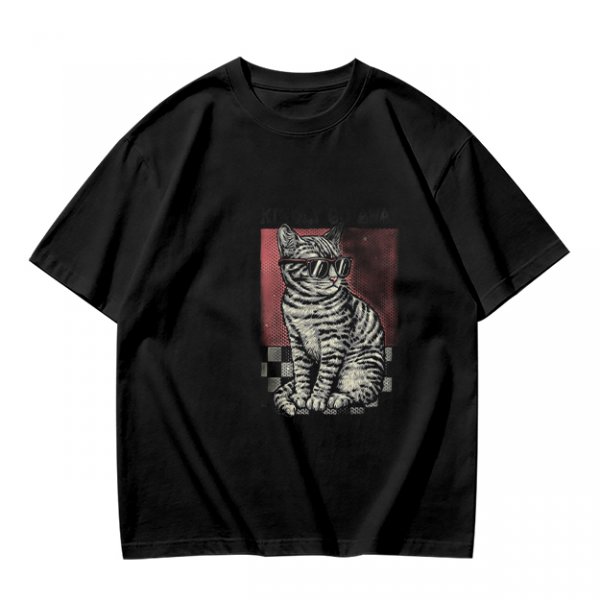 Olive T-Shirt with Cool Sunglass Wearing Tabby Cat Graphic