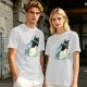 Olive T-Shirt With Black Cat Emerging From Wave Check Mark Print