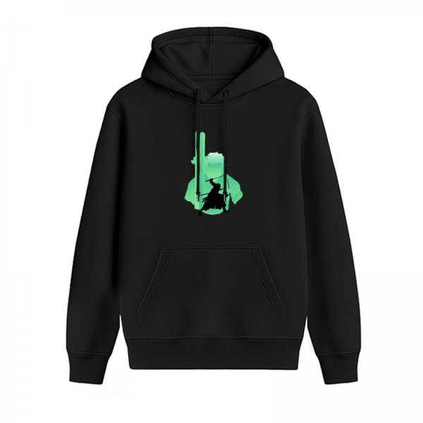 Black Hoodie With Green Samurai Silhouette Graphic