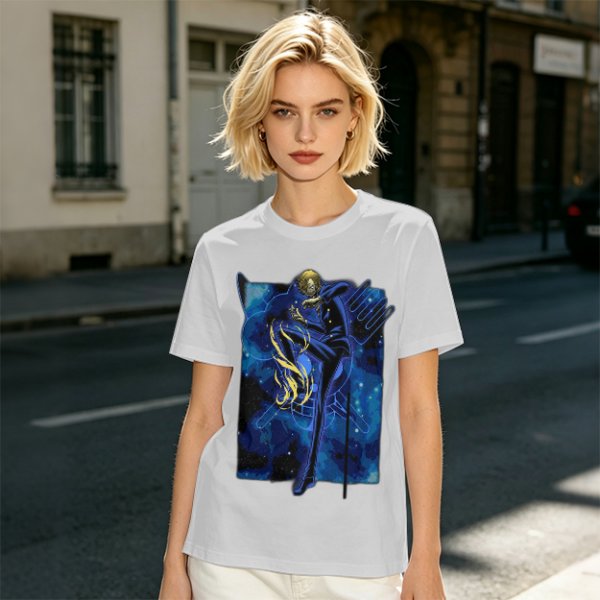 Olive T-Shirt with Cosmic Anime Character Graphic Print