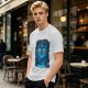 Olive T-shirt with Glowing Blue Cheshire Cat Graphic