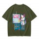Olive T-Shirt With Cute Artist Cat Art Because Murder Is Wrong Print