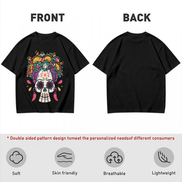 Olive T-Shirt with Day of the Dead Sugar Skull and Taco Food Art