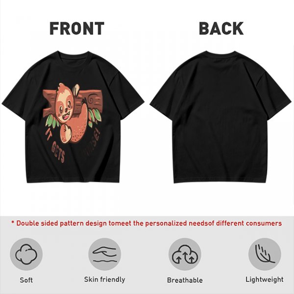 Olive T-Shirt with Cute Sloth 'It Gets Better' Graphic Print