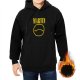 Black hoodie with Marvin text and sad face graphic