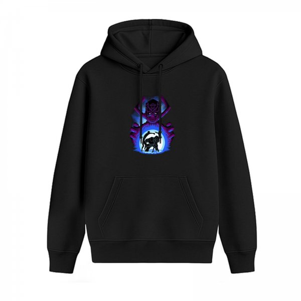 Black Hoodie With Glowing Purple And Blue Fantasy Graphic Print