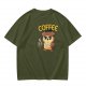 Owl Holding Coffee Mug Graphic Olive T-Shirt