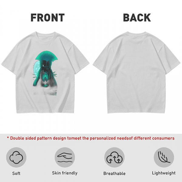 Olive T-Shirt With Glowing Teal Mushroom Creature And Moon Print