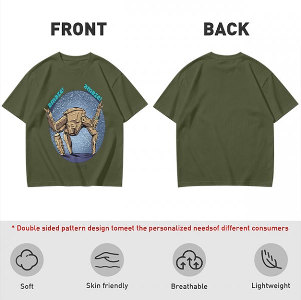 Olive T-Shirt With Rocking Stone Alien Robot And Amaze Text Print