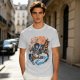 Olive T-shirt with Skeleton Musician Playing Guitar Over Ocean Waves