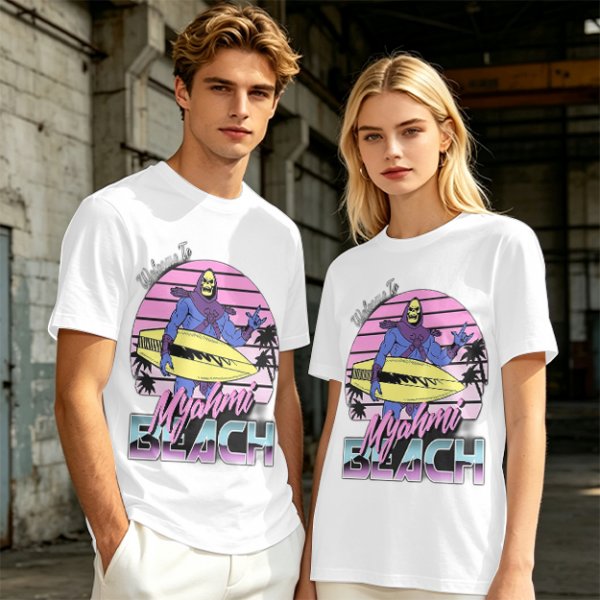 Welcome to Myahmi Beach Skeletor Surf Graphic T-Shirt