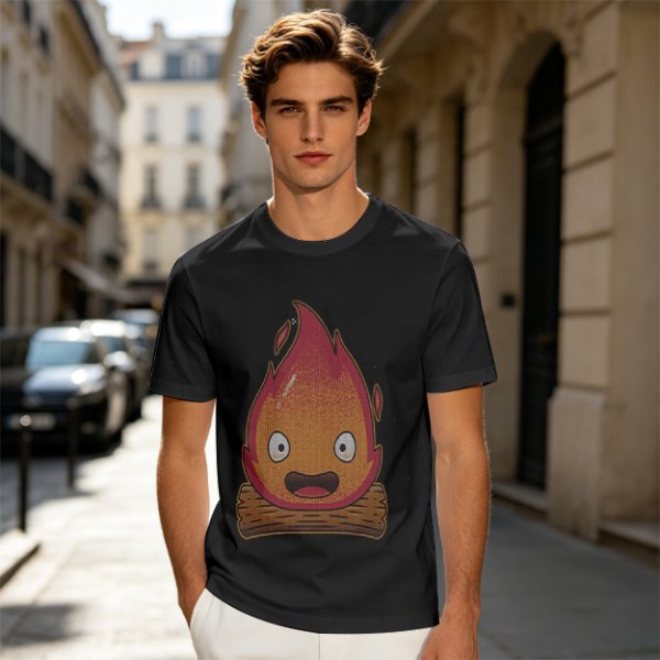 Olive T-Shirt With Cute Calcifer Fire Demon Print