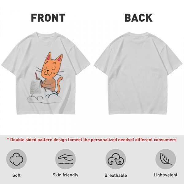 Olive T-Shirt with Cartoon Cat at Grave Print