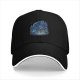 Black baseball cap with blue fantasy character explosion graphic