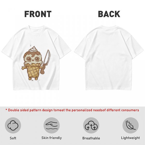 Olive T-Shirt With Cute Ice Cream Cone Holding Knife Print
