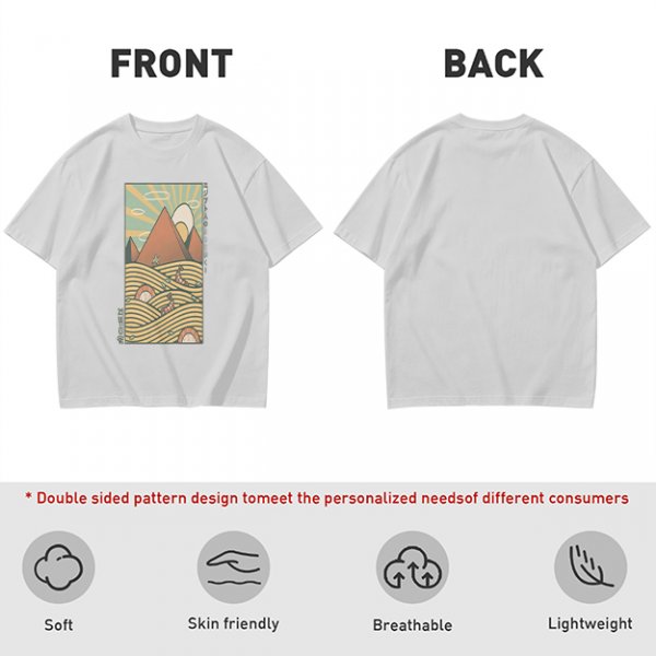 Olive T-Shirt With Retro Mountain And Ramen Noodle Landscape Print