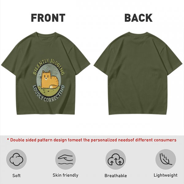 Olive T-Shirt With Silently Judging Loudly Correcting Cat Print
