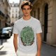 Olive T-shirt with Green Dragon and Samurai Warrior Graphic