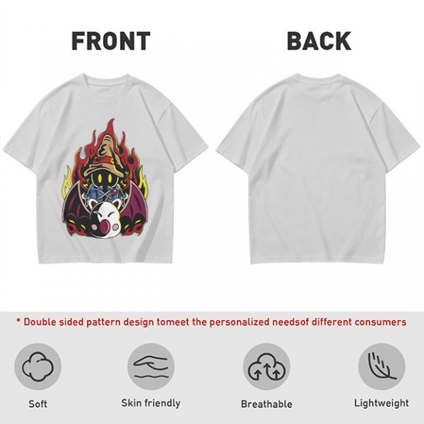 Olive T-shirt with Final Fantasy Vivi and Moogle Fire Artwork