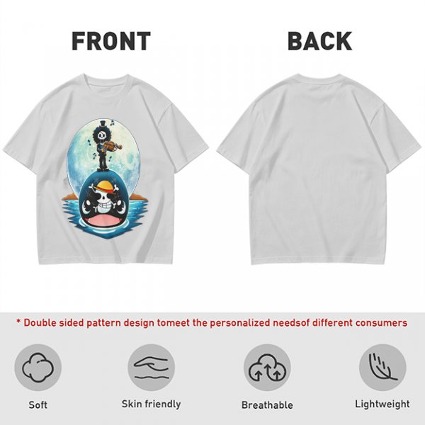 One Piece Brook Playing Violin on Laboon Whale Moon T-Shirt Print