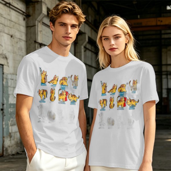 Olive Green T-Shirt With Cute Cartoon Cat Illustrations