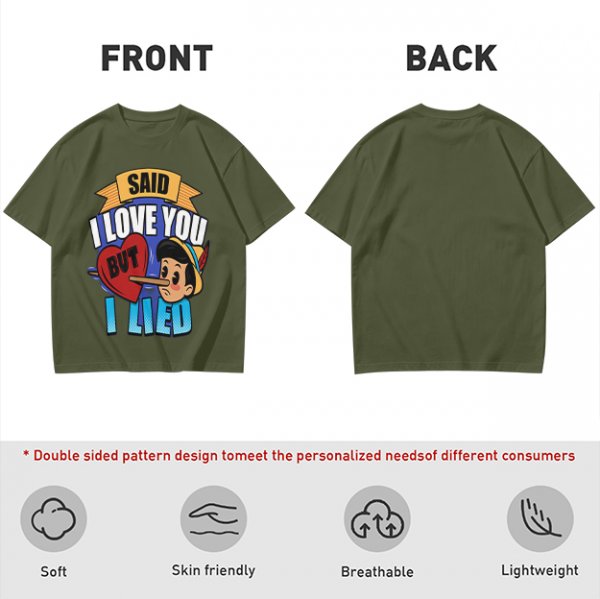 Olive t-shirt with Pinocchio 'Said I Love You But I Lied' print