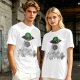Olive T-shirt with UFO Alien and Disco Dancing Cats Print
