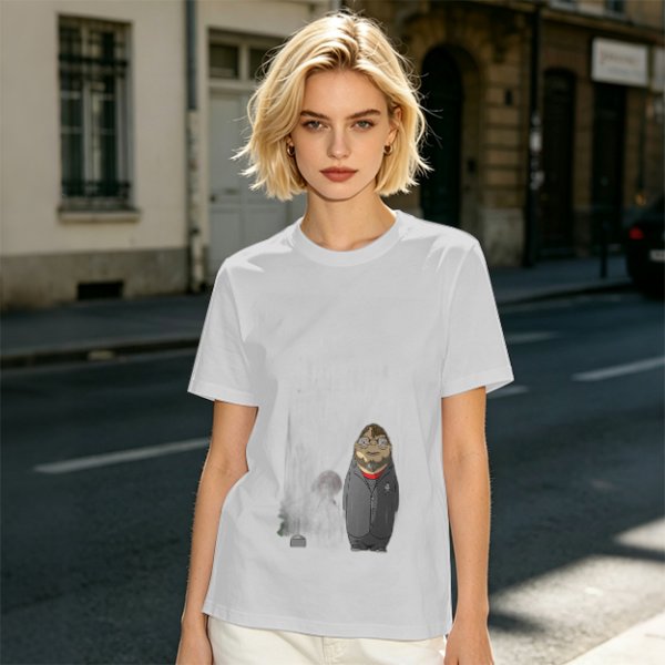 Olive Green T-Shirt With Chibi Bearded Man In Suit Graphic