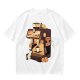 Olive t-shirt with espresso machine and cats graphic
