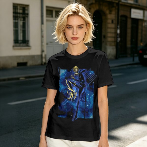 Olive T-Shirt with Cosmic Anime Character Graphic Print