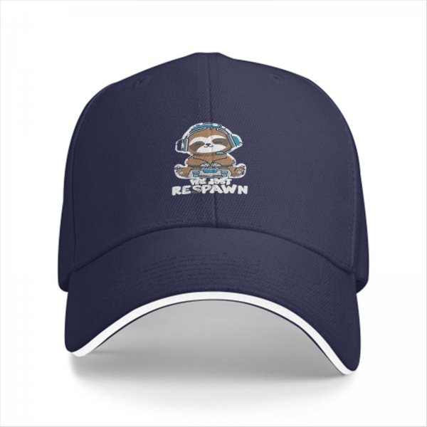 Black baseball cap with gaming sloth 'We Just Respawn' print